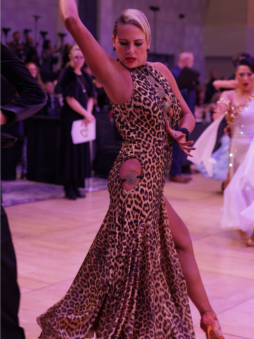 Dore Designs Leopard Print Halter Smooth Competition Dress